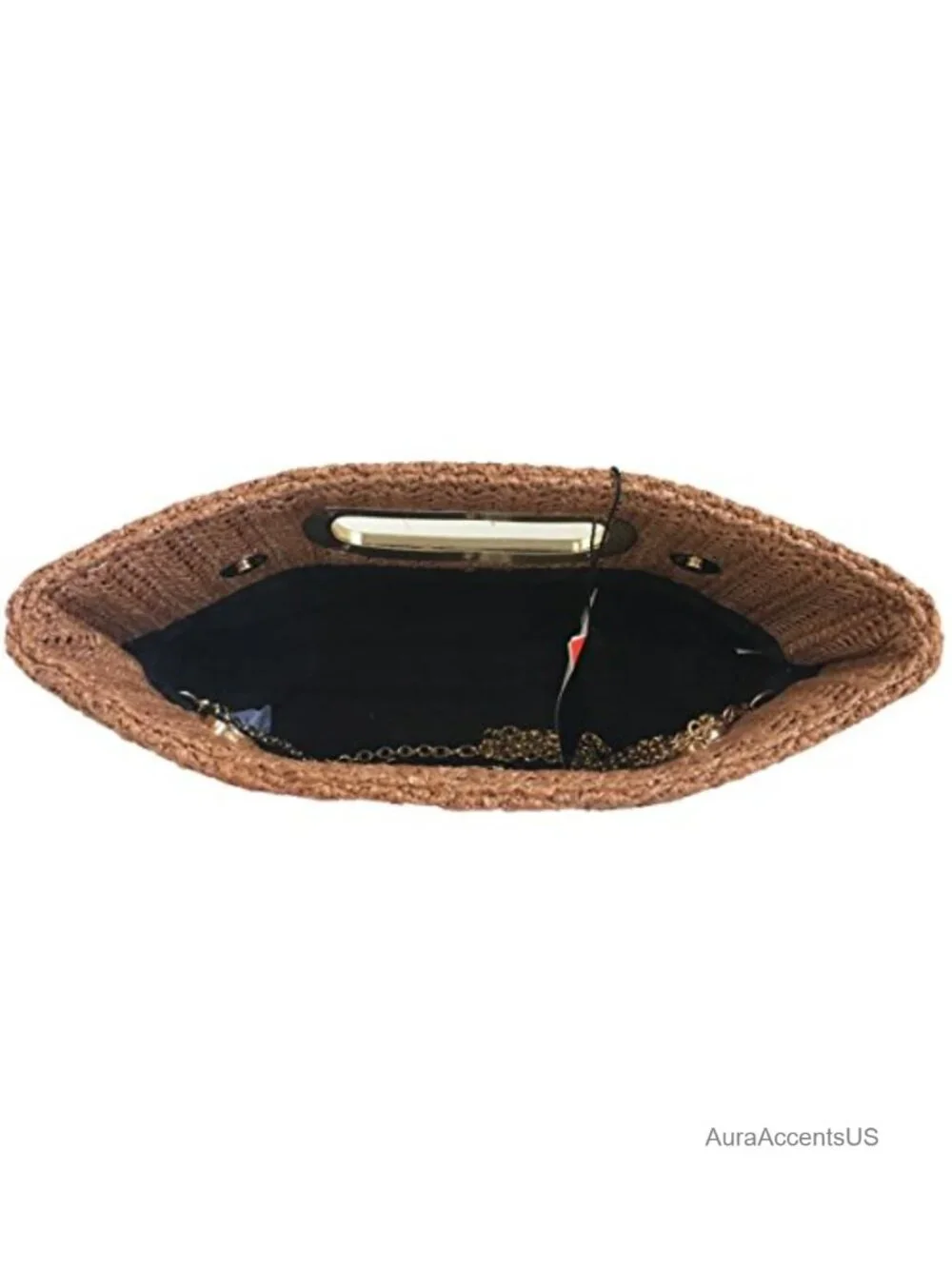 Woven Straw Top Handle Clutch with Detachable Chain
